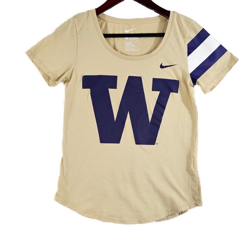 The Nike Tee Womens Washington University W Chest Logo Scoop Neck Beige Small
